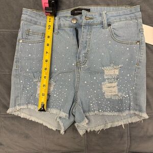 Bejeweled Light Blue Denim Shorts